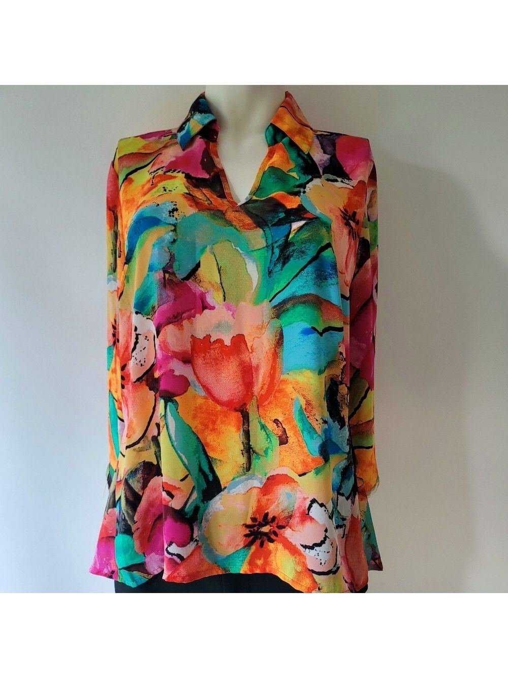 Investments Petites Floral Tunic Blouse Size S